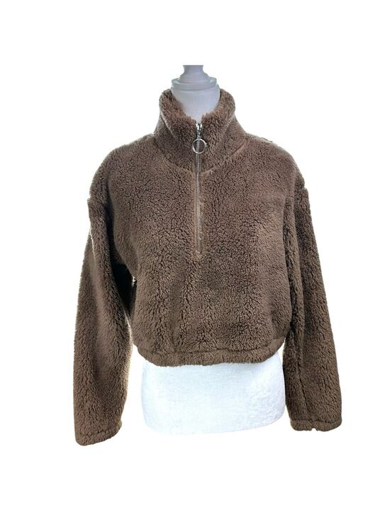 Timing Jackets & Blazers - Timing Teddy Bear Cropped Fleece 1/4 Zip Jacket Brown Size Small